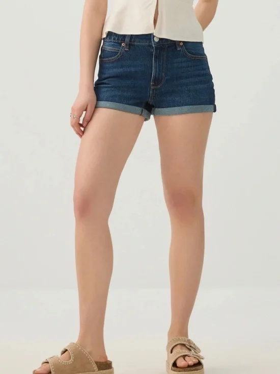 Dark Wash High-Rise Denim Shorts (Cuffed Hem) - Picture 3 of 5